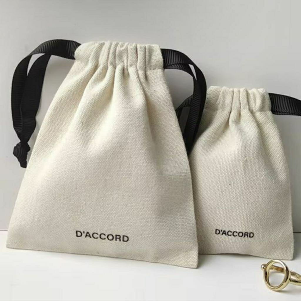 Custom logo custom size Pouch mini 8 x 10 kantong serut pita hitam