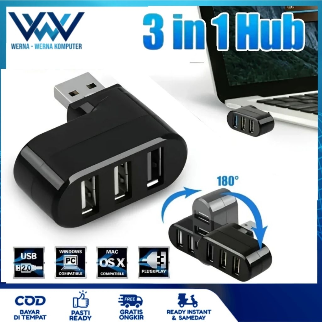 USB 2.0 HUB 3IN1  mini USB 2.0 Hub degree 90° - 180°