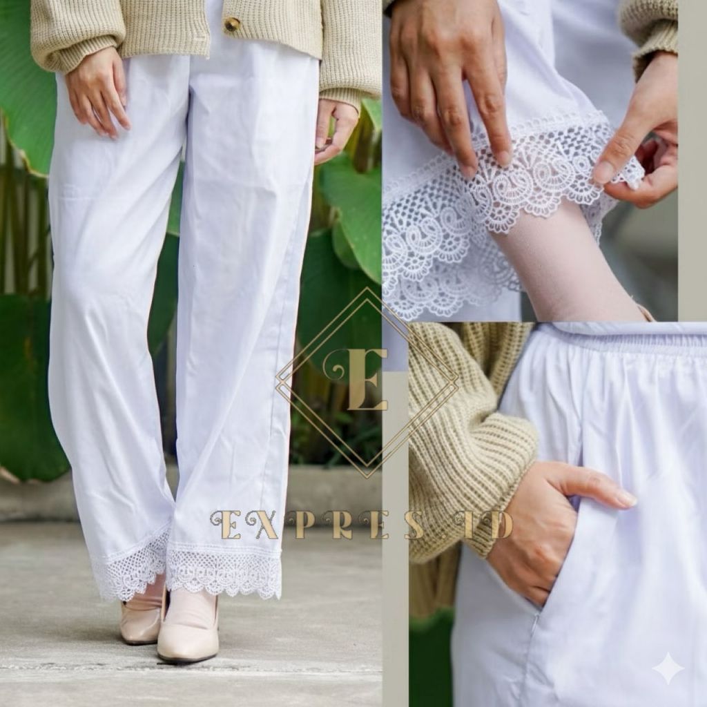 Celana Ihrom Wanita Renda Katun Putih Hitam || Celana Renda Ihrom Wanita Cotton All Size