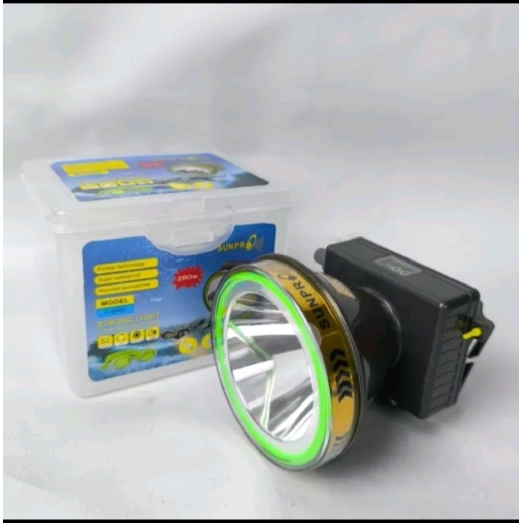 Terlaris Senter Selam SUNPRO S-8962 280Watt Senter Kepala Waterproof Senter Kepala Putar Terbagus Te