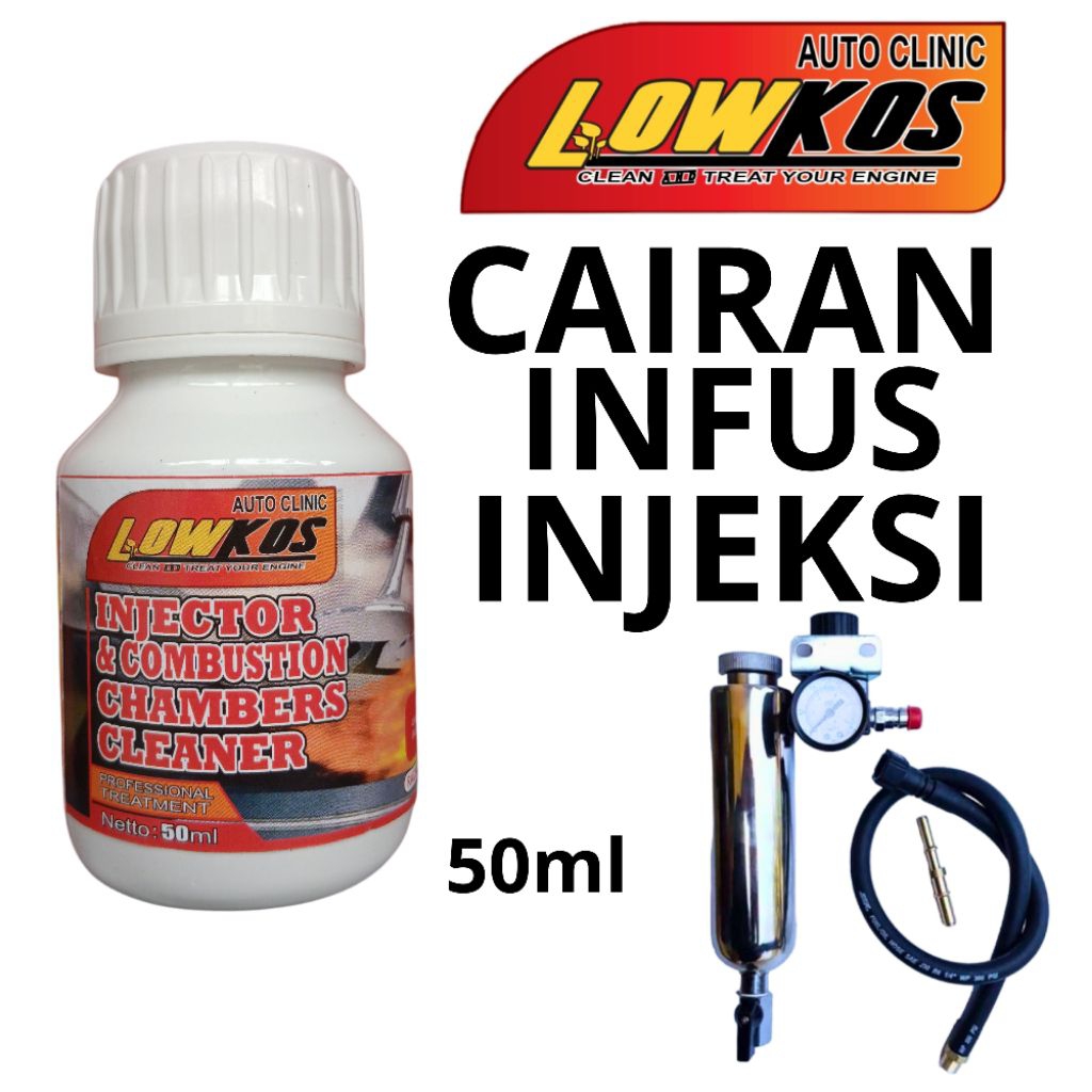 LOWKOS Cairan Infus Injeksi Motor 50ml - Cairan Pembersih Injektor Motor dengan Alat Infus Injeksi