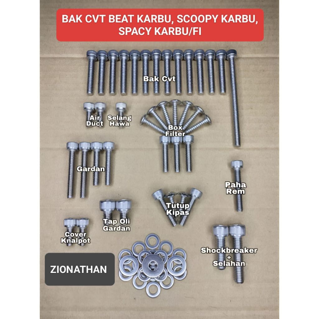 Baut Cvt BEAT KARBU SCOOPY KARBU SPACY KARBU FULLSET Baut L Stainless Anti Karat 100% Stainless Stee