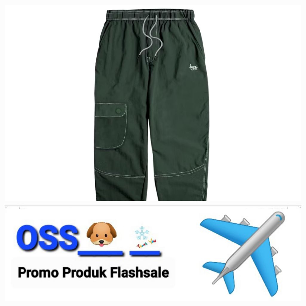 OSS___ Russ Pants Celana Cargo Panjang Pria Parasut Corvertee Green