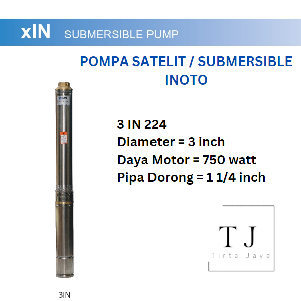 Pompa Satelit INOTO 3 IN 224 1 HP 1 1/4" Pompa Celup Submersibe Control Box