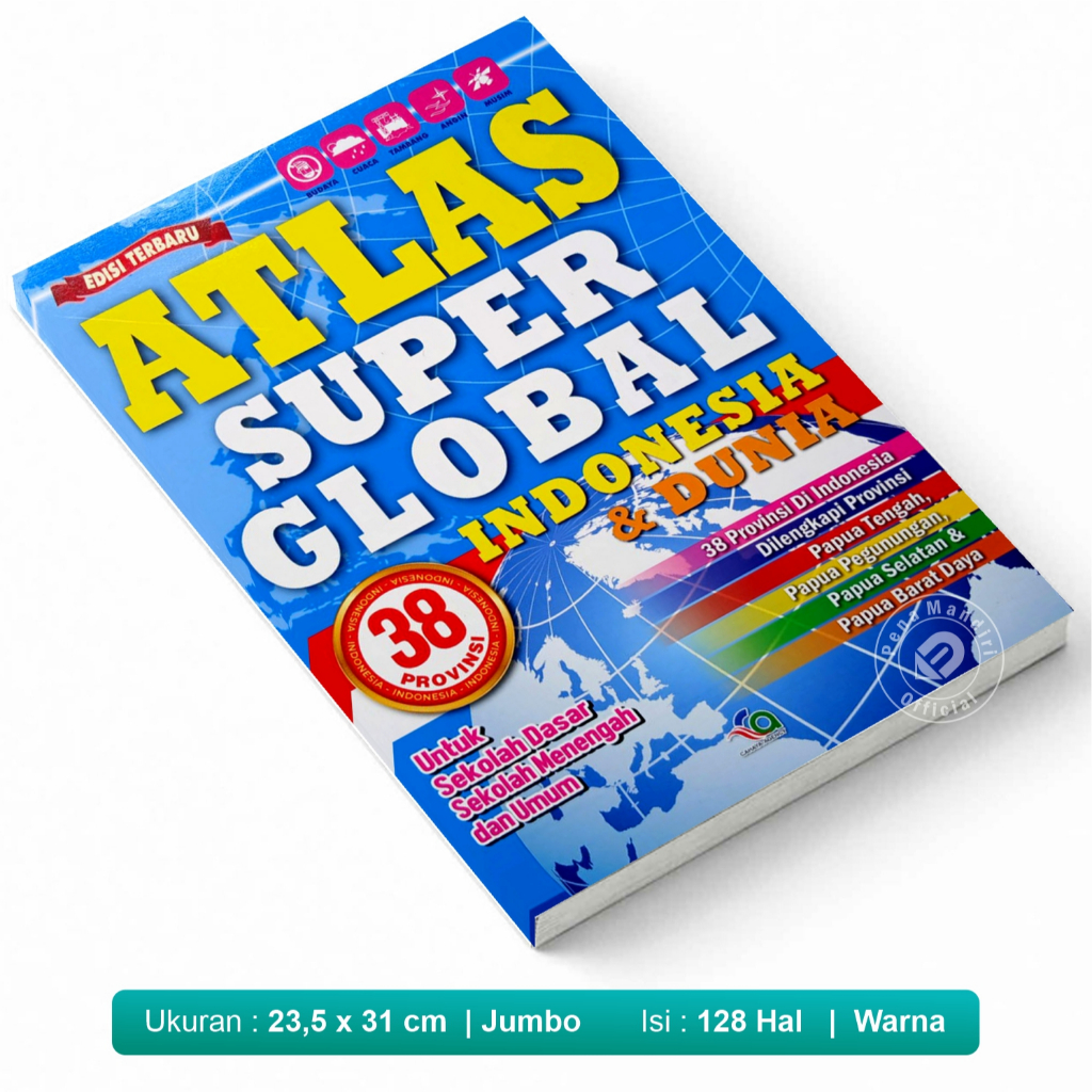 Atlas Super Global Indonesia & Dunia ukuran Besar Atlas Jumbo Terbaru 38 Provinsi GOS