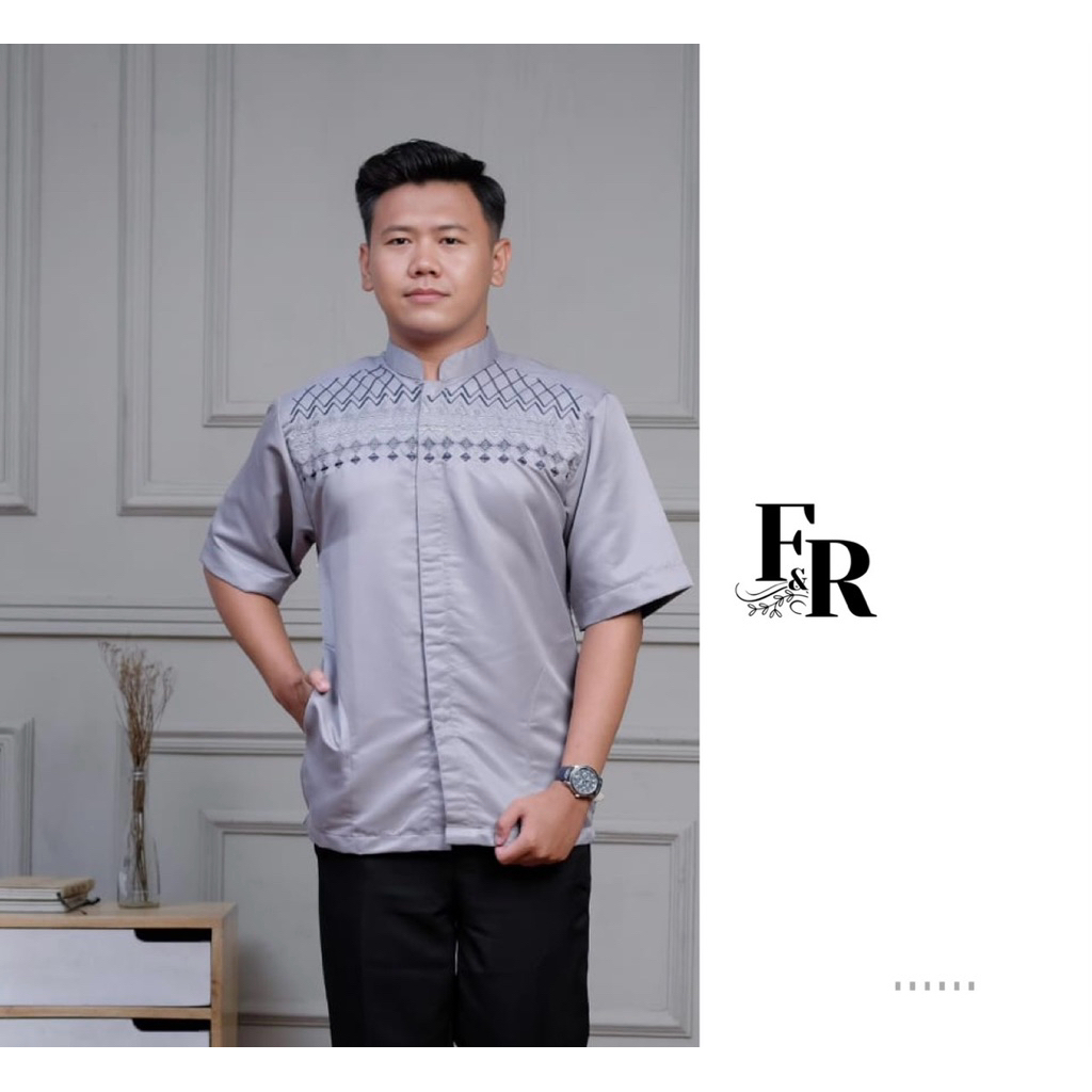 Koko bordir dewasa bahan toyobo - koko lengan pendek - koko bahan toyobo premium - baju muslim pria 