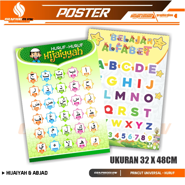 POSTER DINDING EDUKASI ISLAMI HIJAIYAH DAN HURUF ABJAD