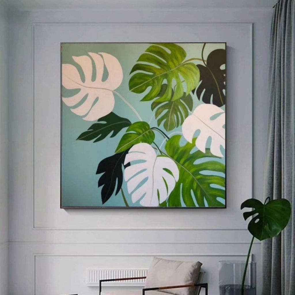 Lukisan Daun Tropical Tekstur Aesthetic Hiasan Dinding Modern