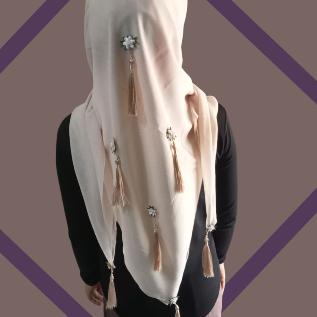 hijab//kerudung/jilbab segi empat Paris/Payet motif bunga tassel quality butik