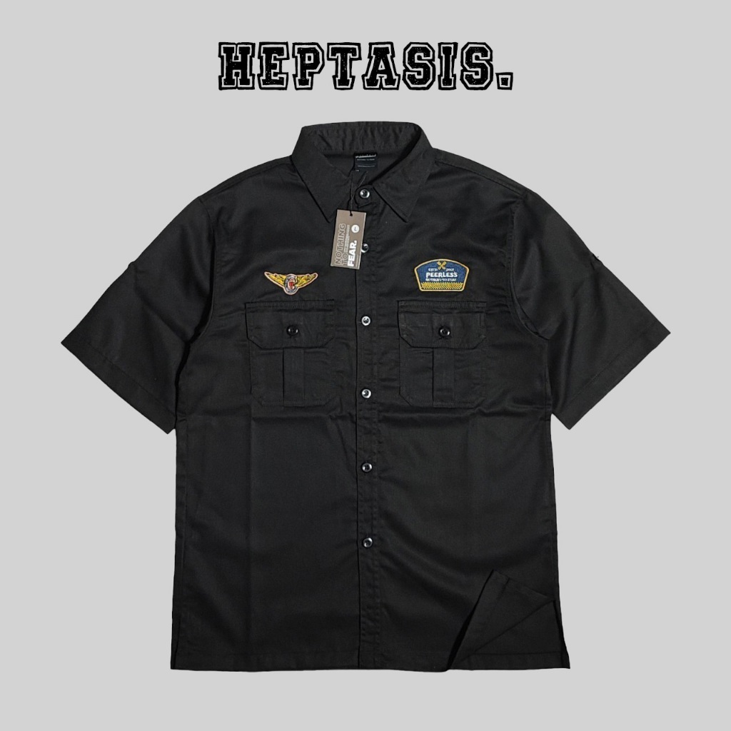 Workshirt Kemeja Kerja Pria Lengan Pendek Hitam
