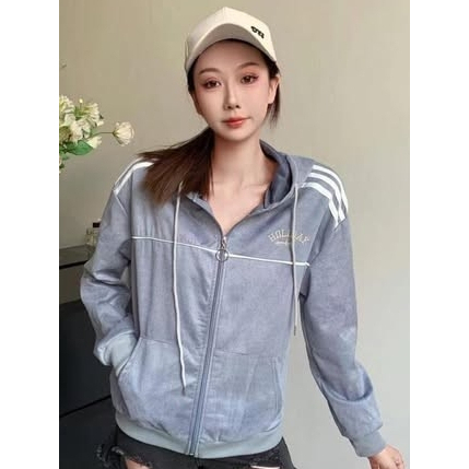 Jaket Hoodie Zipper Wanita Premium Suede Bludru Allsize - Stronger Holiday