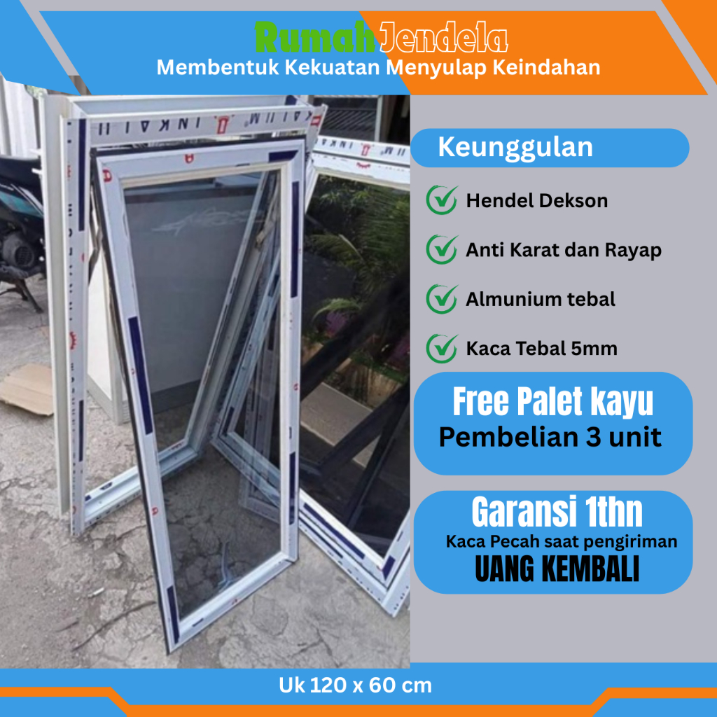 Jendela Aluminium Casement 120 x 60 cm  Kusen Kokoh Kaca Berkualitas  Warna Putih  Coklat  Hitam