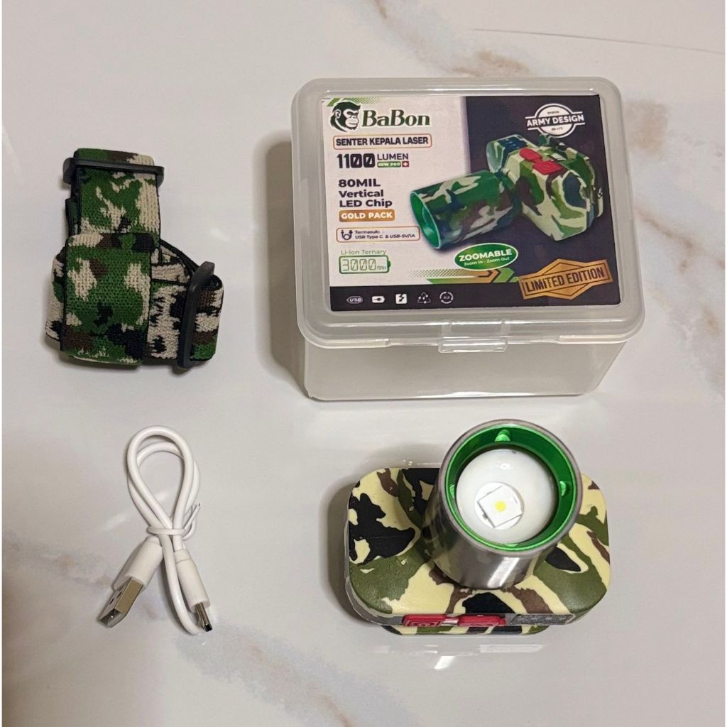 COD Babon BB-173 Senter Kepala Army Zoom Headlamp
