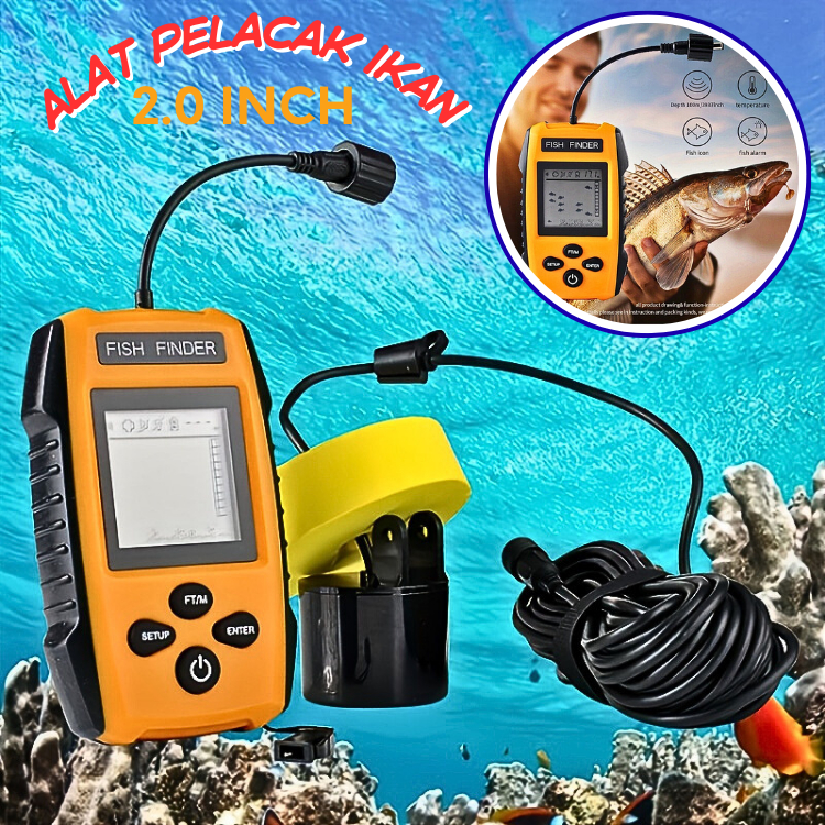 PUCUK Alat pelacak pendeteksi ikan di laut Radar ikan Portable Fish Finder 2.0 Inch Display TL 88E