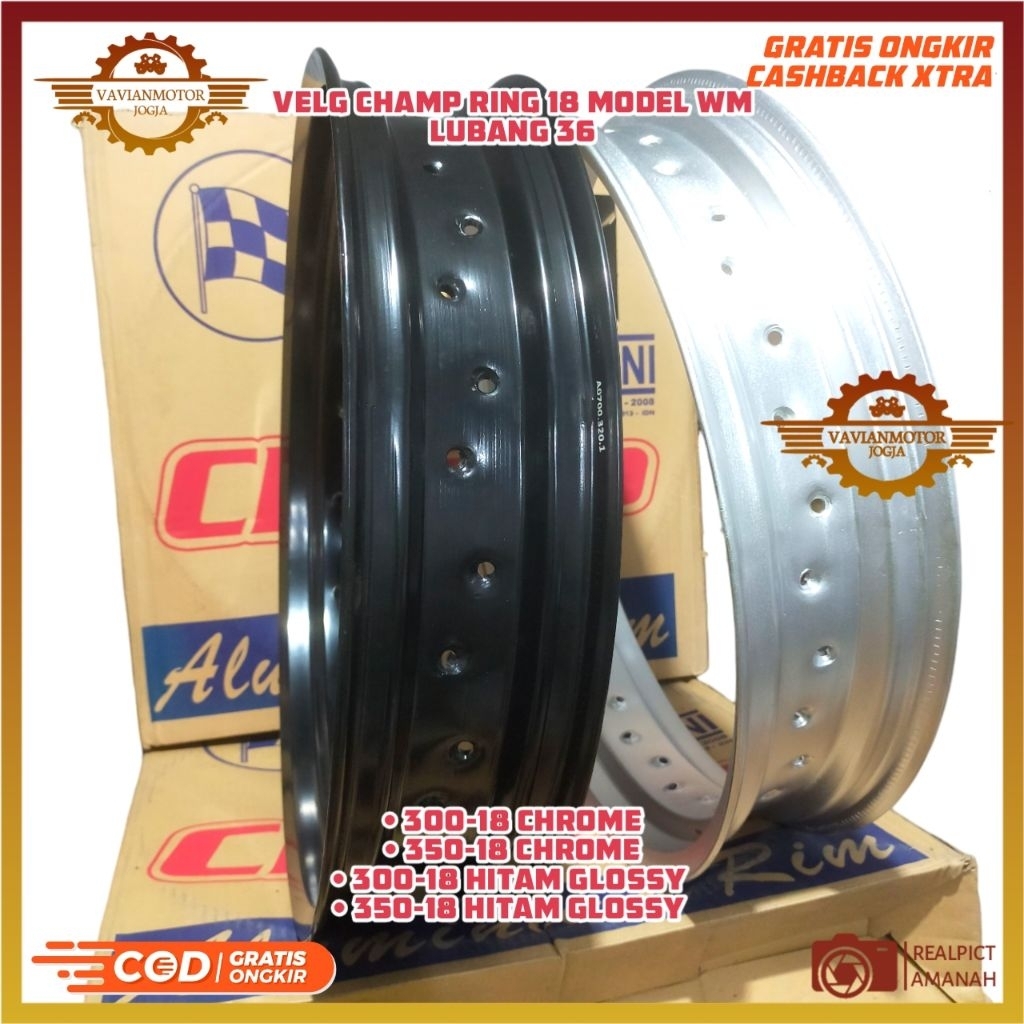(Promo) Tangan Pertama Velg Champ Pelg Champ Ring 18 Ukuran 185-18 215-18 250-18 300-18 350-18 Hitam