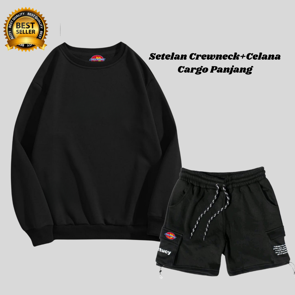 SETELAN POLOS SWEATER Cowok Cewek CREWNECK TEBAL PREMIUM SWEATER 1SET CELANA PENDEK