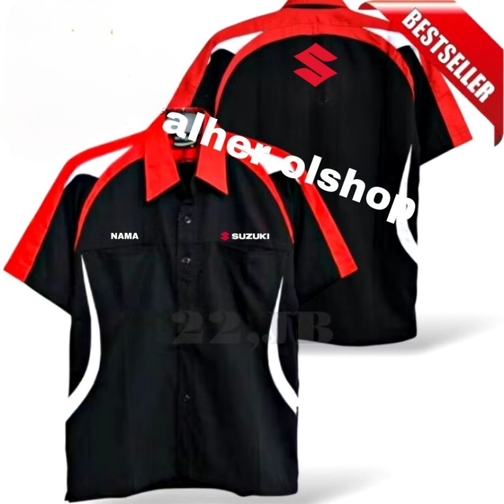 bordir lengan pendek Kemeja motor Suzuki kemeja Suzuki baju Suzuki seragam Suzuki Pdh Suzuki kemeja 