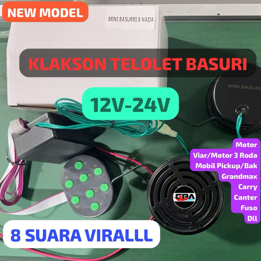 1 Set Original Mini Basurri 8 Nada Mobil Truk Klakson Horn Telolet Stecu Basuri Dengan Tombol 12V 24