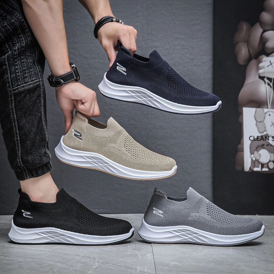 Sepatu Sneakers Slip On Kanvas Rajut Pria Tanpa Tali Casual Shoes 050