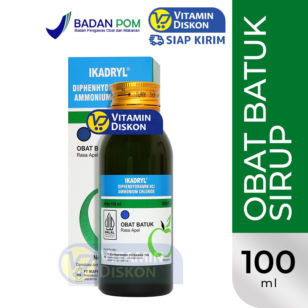 IKADRYL SIRUP OBAT BATUK RASA APEL - 100ML | Obat Untuk Meredakan Batuk Karena Alergi dan Flu, Meleg