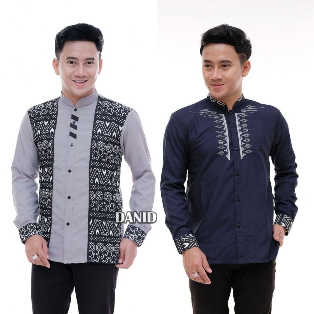 Kemeja batik pria lengan panjang kombinasi bordir motif etnik seragam kerja seragam hotel seragam ha