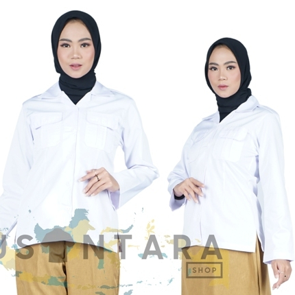 PREMIUM KEMEJA PDH WANITA LENGAN PANJANG BAJU PDH WANITA SERAGAM PNS PUTIH WANITA
