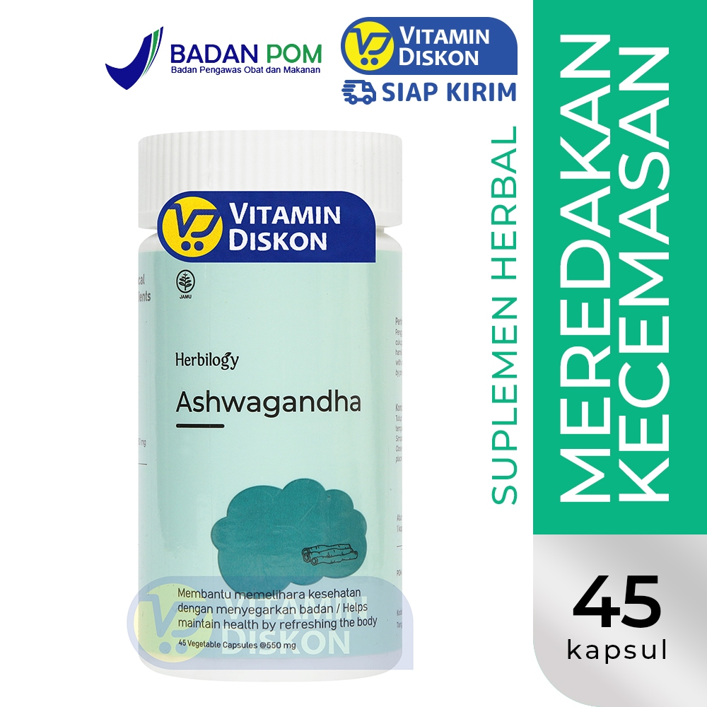 HERBILOGY ASHWAGANDHA 45 CAPSULE | Suplemen Untuk Meningkatkan Kualitas Tidur, Insomnia, Fokus, Cema