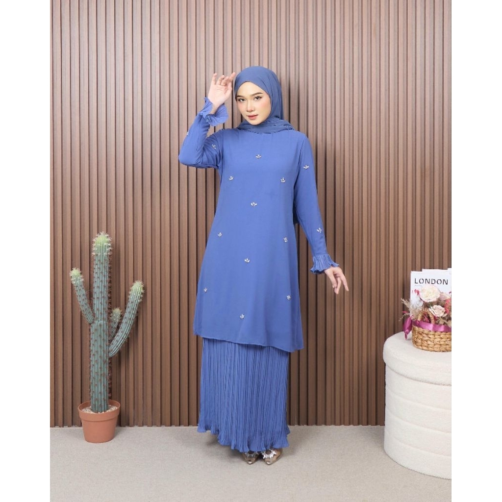 FAMYS - SETELAN ROK KURUNG POLOS MELAYU CERUTY PAYET MALIKA SET PLISKET MUSLIM MALAY WANITA DEWASA 0