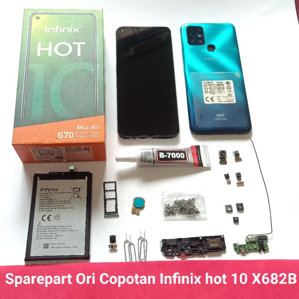 Sparepart Copotan Infinix hot 10 X682B Original  Backdoor  baterai BL-51BX  buzzer fullset  kabel si