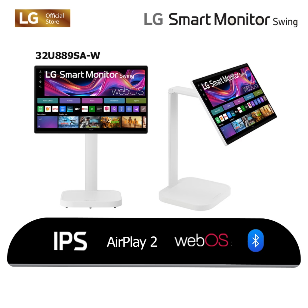 LG Smart Monitor 32U889SA-W 31.5-inch 4K UHD IPS Smart Monitor Swing with Touchscreen, Rolling Stand