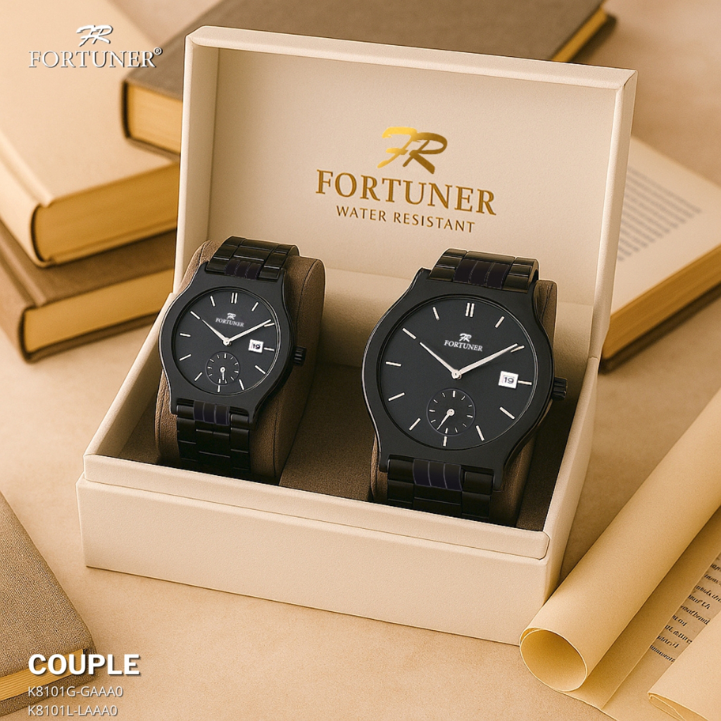 Fortuner Jam Tangan Couple Analog Stainless Tahan Air Rantai Mena