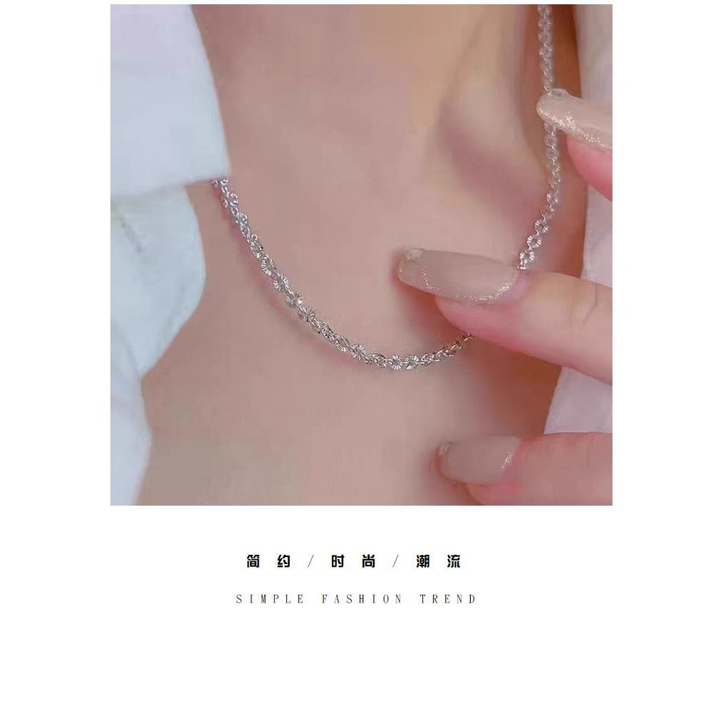 Kalung Rantai 4mm Pria/Wanita Kalung Rantai berkilau Kalung Bunga Matahari Perak