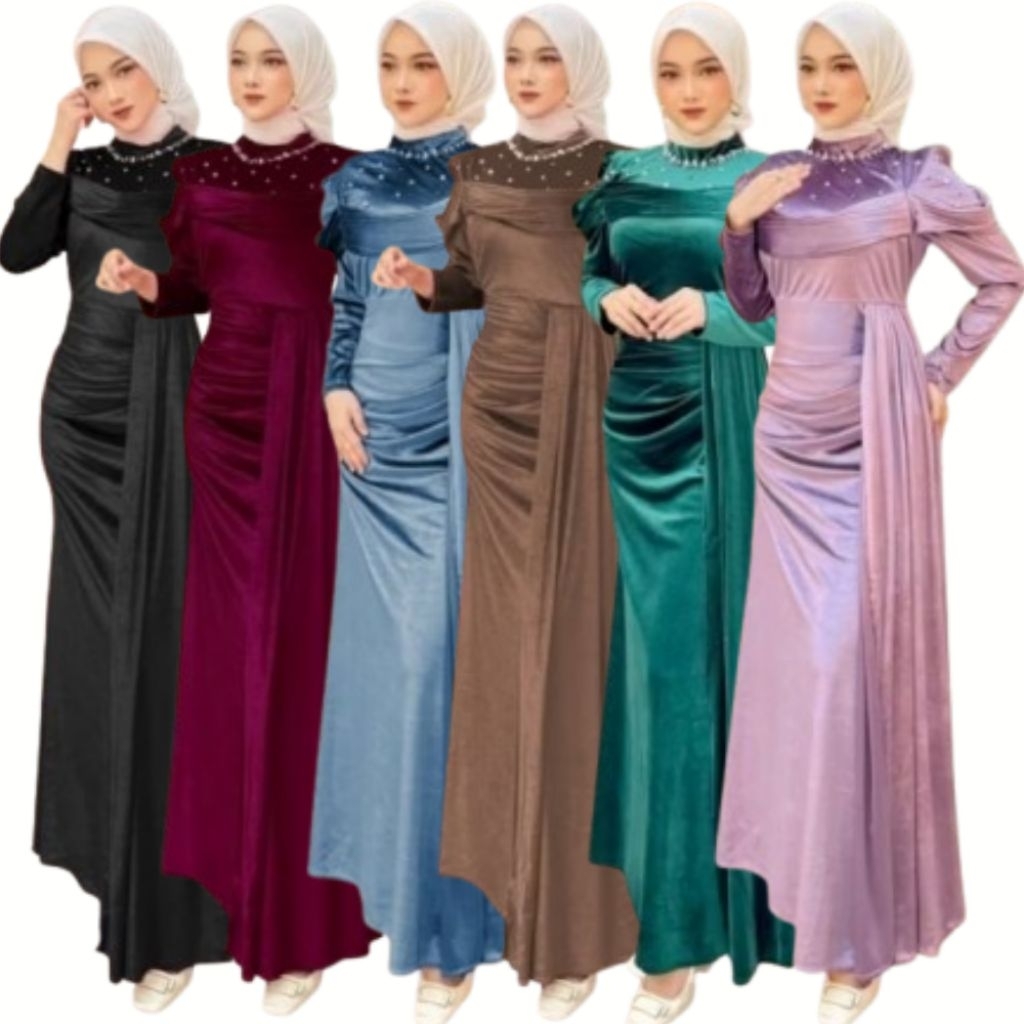 Karmila Gamis bludru Gamis Pesta Wanita Gamis Kondangan Busana Muslim Wanita Size XL