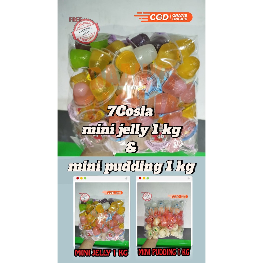 

7cosia Mini Jelly & Puding 500gr / 1kg Isi 62pcs – Snack Anak Cemilan Murah