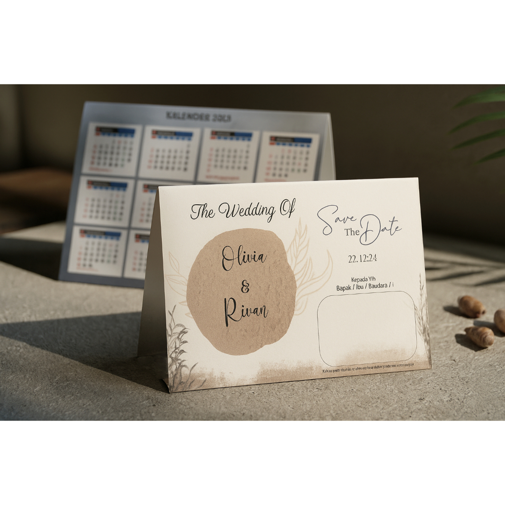 Undangan Pernikahan Tipe kalender Duduk, Rustic, Elegan, Unik, Murah, Bahan Tebal, Trendy, Aesthetic