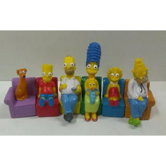 the simpsons mini figure cough gag set - homer bart marge lisa simpson grandpa simpson