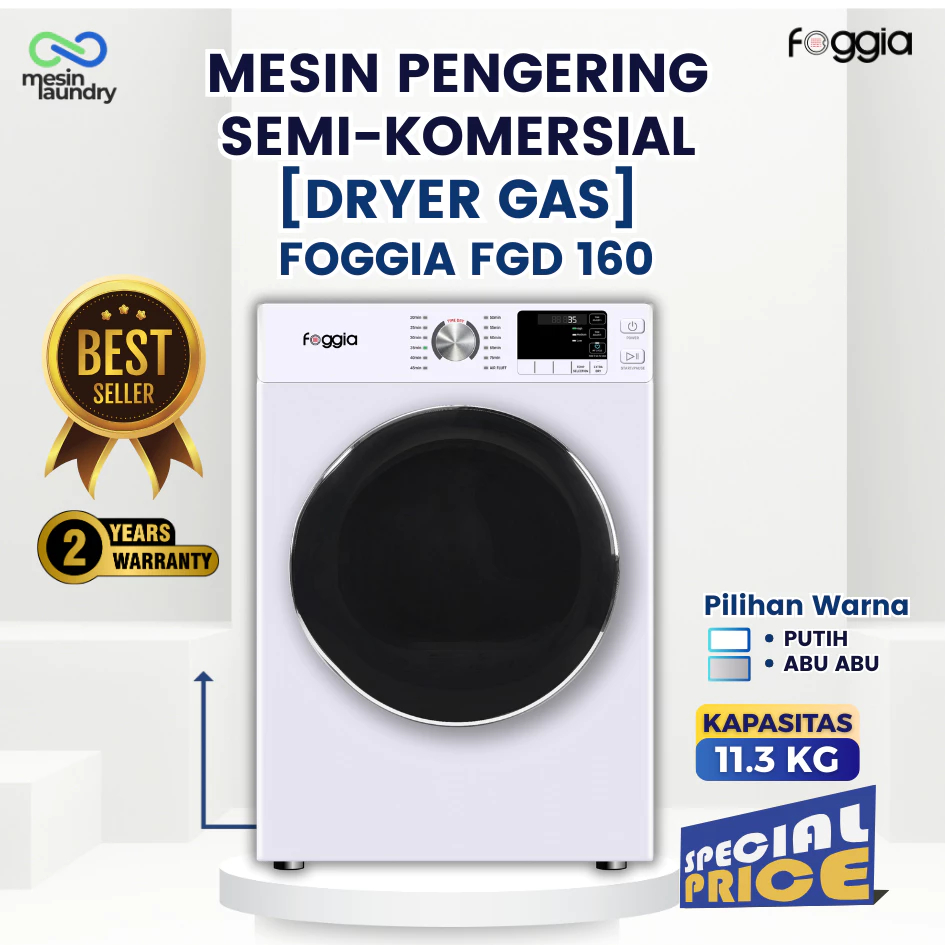 [FOGGIA FGD160] Mesin Pengering 16KG | Jumbo Kapasitas 226L | Pengering Laundry Gas Tahan Lama