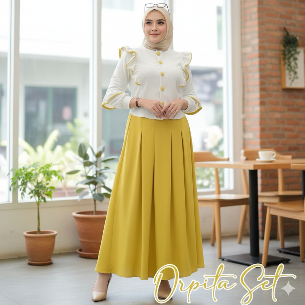 Set Rok Wanita Terbaru Cringkel Airflow Ropita Oneset Baju Setelan Wanita Muslimah Hijab Ibu Muda Se