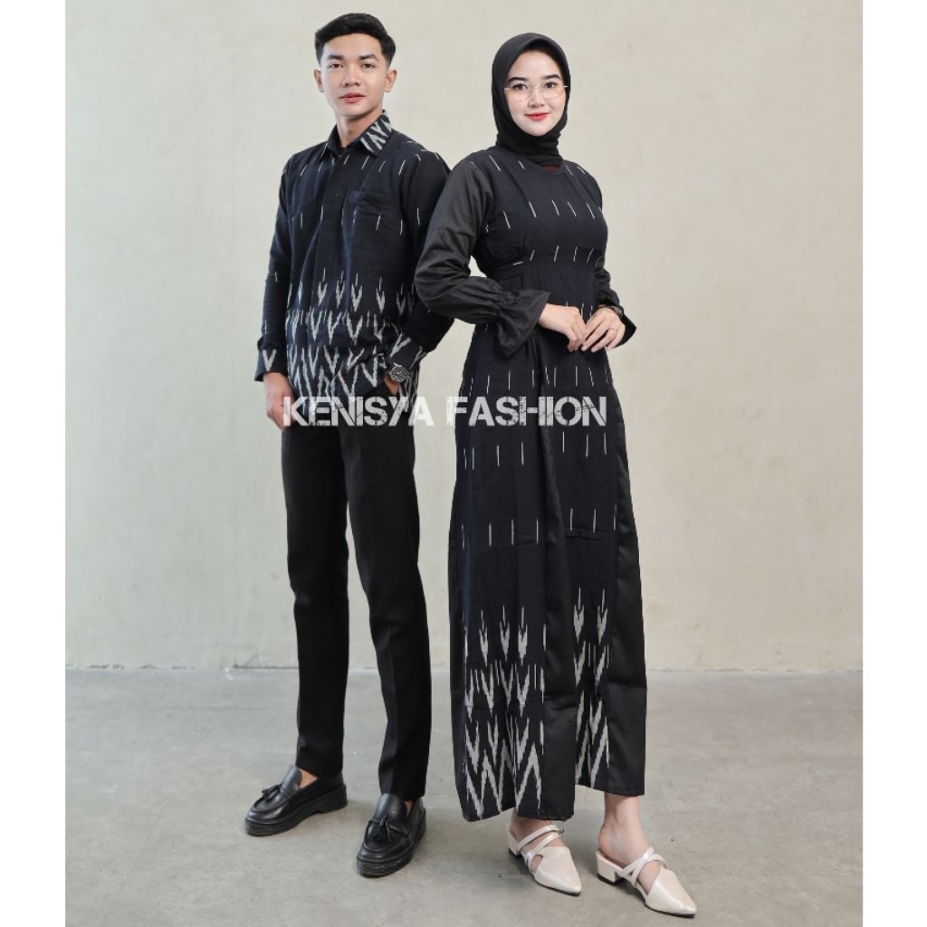 BAJU COUPLE TENUN BAJU COUPLE TENUN SET COUPLE GAMIS MAYA HITAM PUTIH BAJU KONDANGAN BAJU PREWEDDING