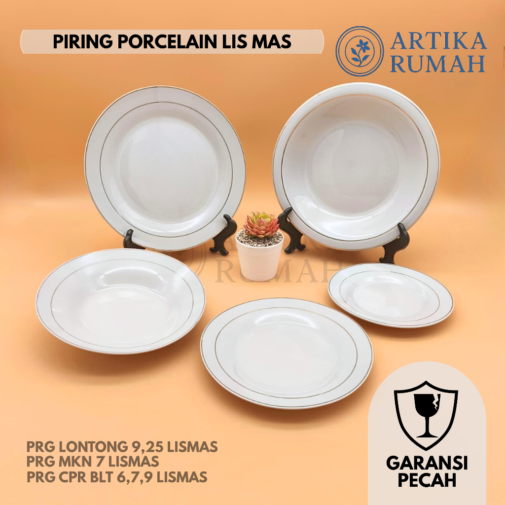 Piring Keramik Porselen Warna Putih Motif Garis Emas / List Emas Aestetik ukuran 7-8 inch Piring Cep