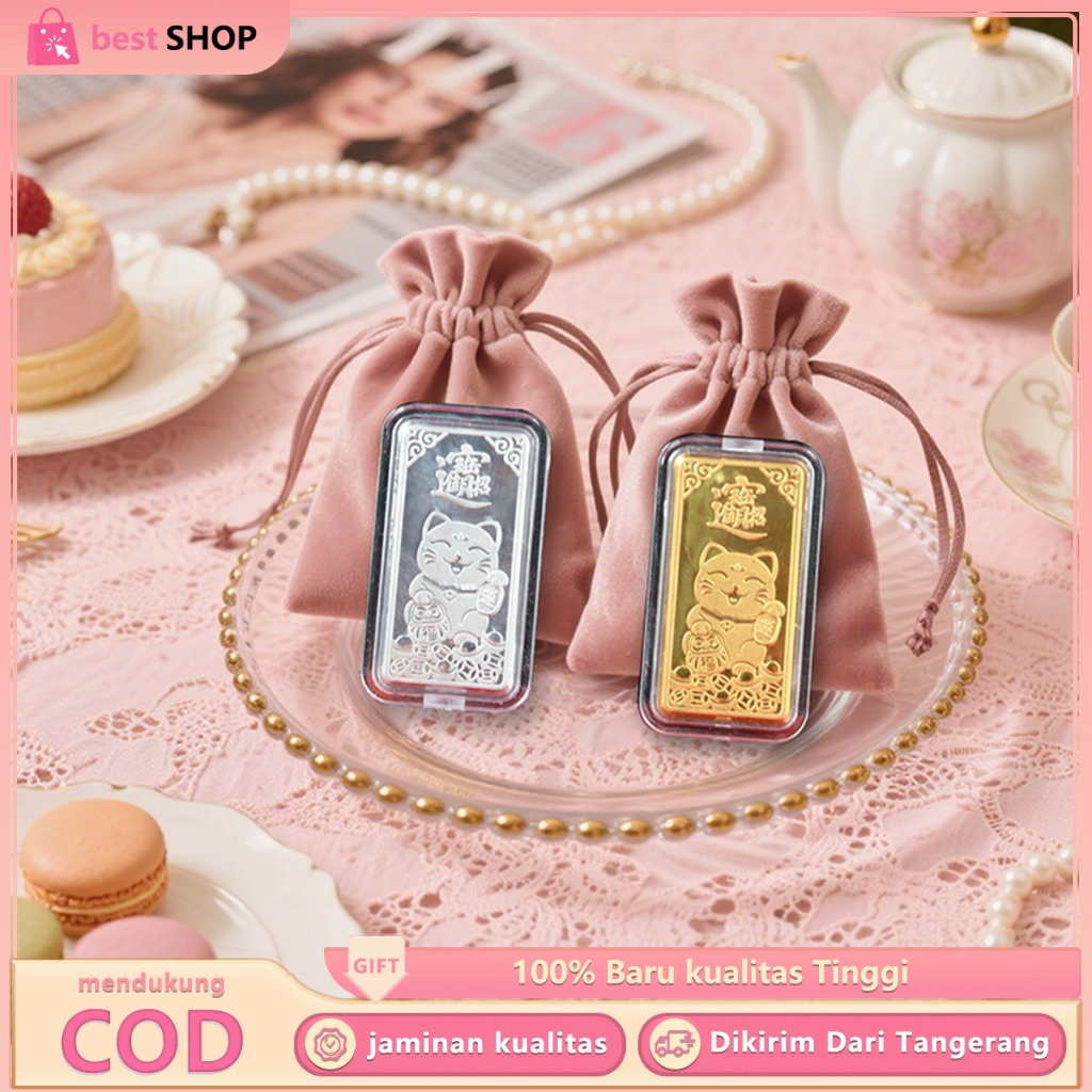 Koin Emas Lucky Cat Koin Emas Keberuntungan Emas Batang Palsu Amulet Kekayaan Emas