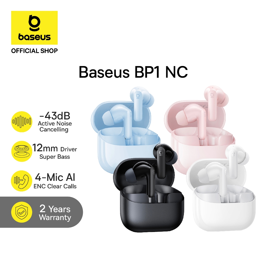 Baseus BP1 NC TWS Active Noise Cancelling -43dB 4 Mic ENC with IP55 & 41H Playtime and Bluetooth 6.0