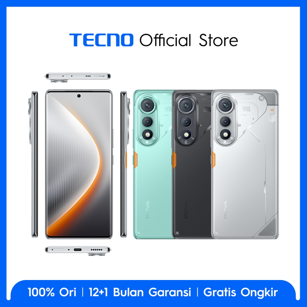 TECNO POVA Curve 5G 8+8GB*/256GB, 5500mmAh + Bypass Charging 2.0 , Mediatek D7300 Ultimate 5G, 6,78' Curved AMOLED Display , 64MP Primary Camera, Android 15 - HiOS 15 - POVACurve - Gambar 3