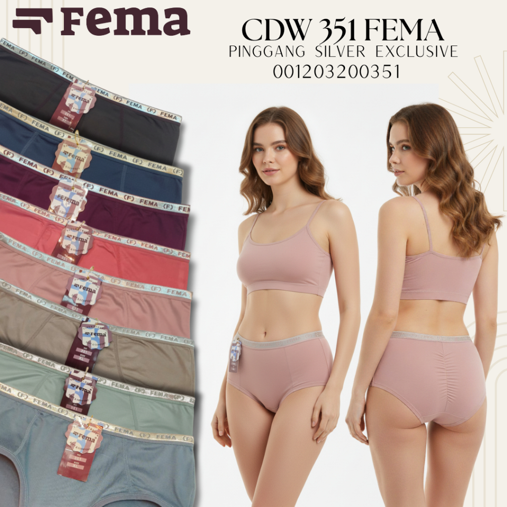 FEMA Official Shop 3,6,12 pcs CD Wanita 351 Terbaru Pinggang Silver Celana Dalam Wanita Unik Ban Sil