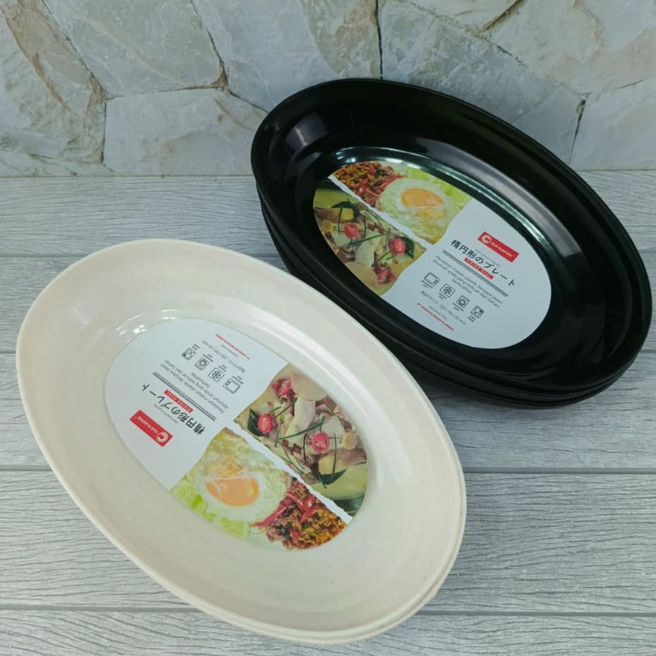 12 Pcs Mangkok Oval Plastik Clio 3710 Hitam Putih / Piring Oval Saji 9.5 Inch Anti Pecah