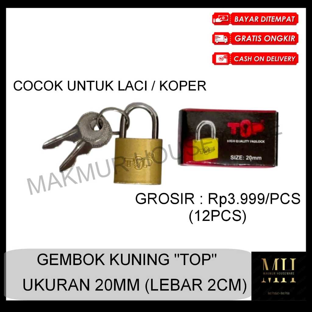 GEMBOK KUNING MERK TOP KOPER 20MM - GEMBOK KOPER MINI 20MM KUNING