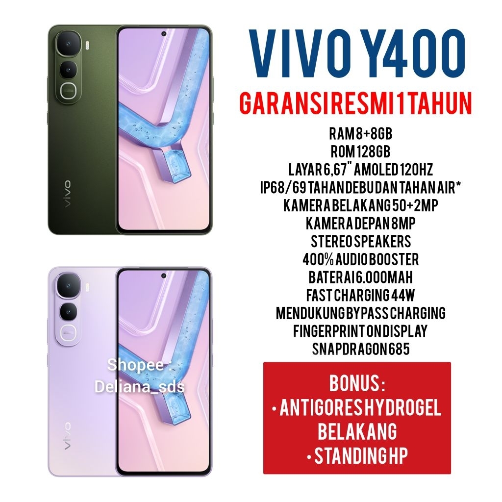 Vivo Y400 8/128 8+8/128 16/128 Garansi Resmi 1 Tahun Vivo Y400 8+8/128 Vivo Y400 16/128