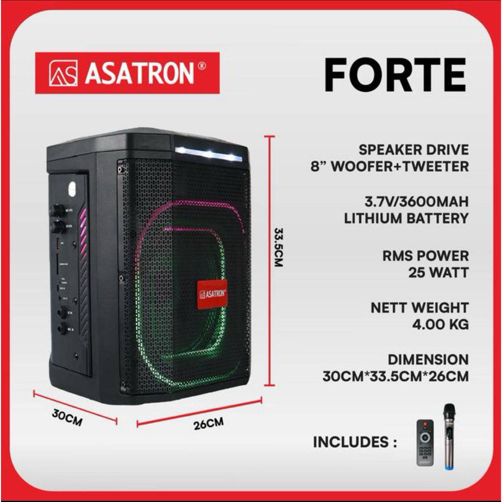Speaker Asatron Forte 8" Bluetooth Karaoke