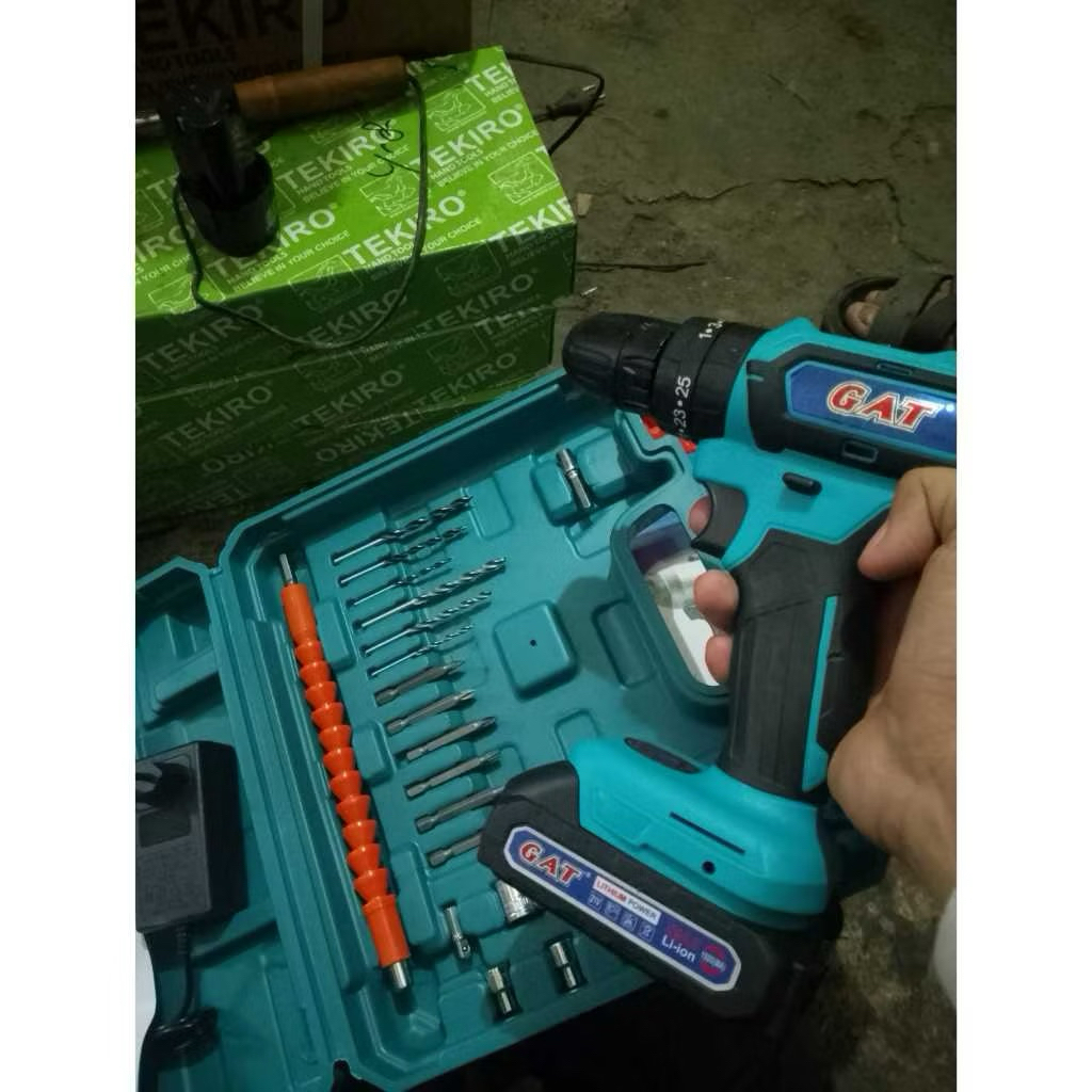 Mesin Bor Cordless GAT 21V | Bor Tangan Baterai 21 Volt bor kayu / besi | Cordless Bor set Box Mesin