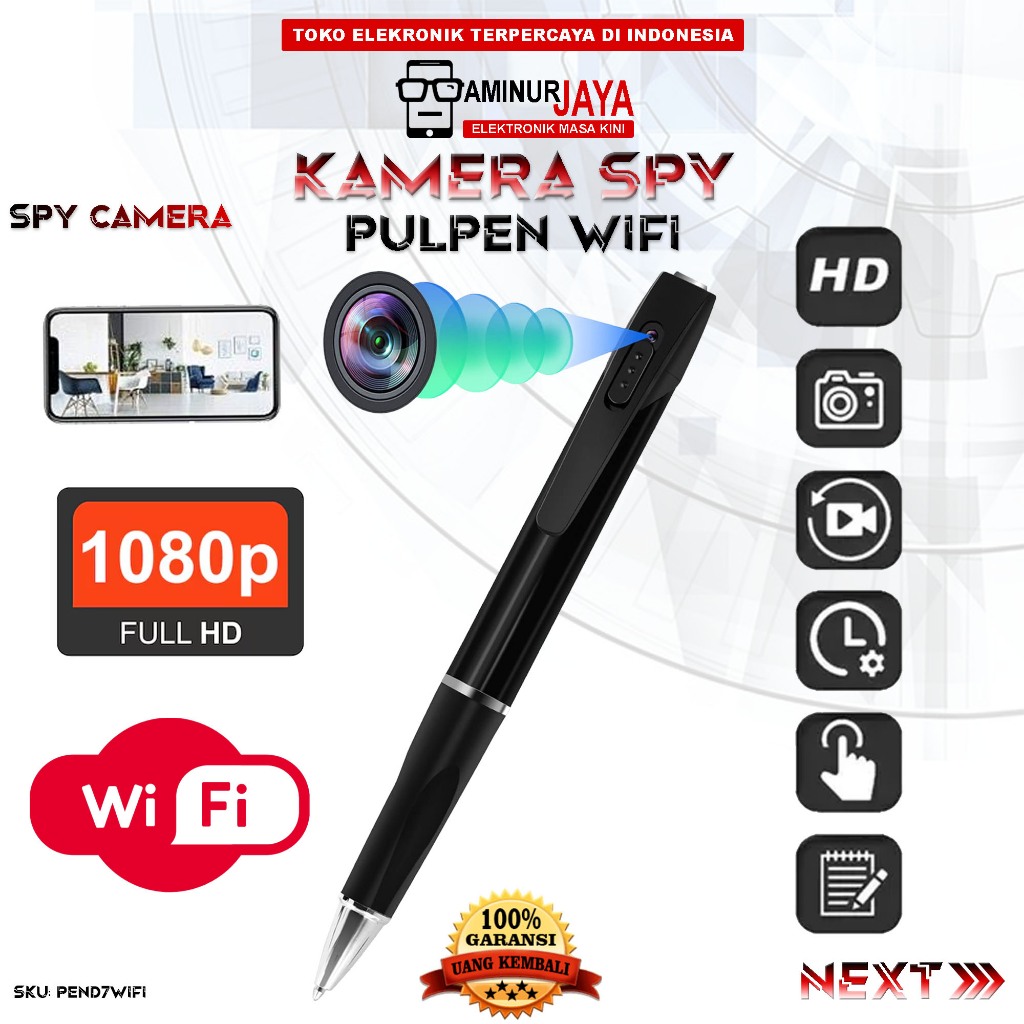 Aminurjaya Kamera Mini Pulpen WiFi 1080P Spy Pen Cam D7-W Pena Perekam Vidio Recorder PEND7WIFI